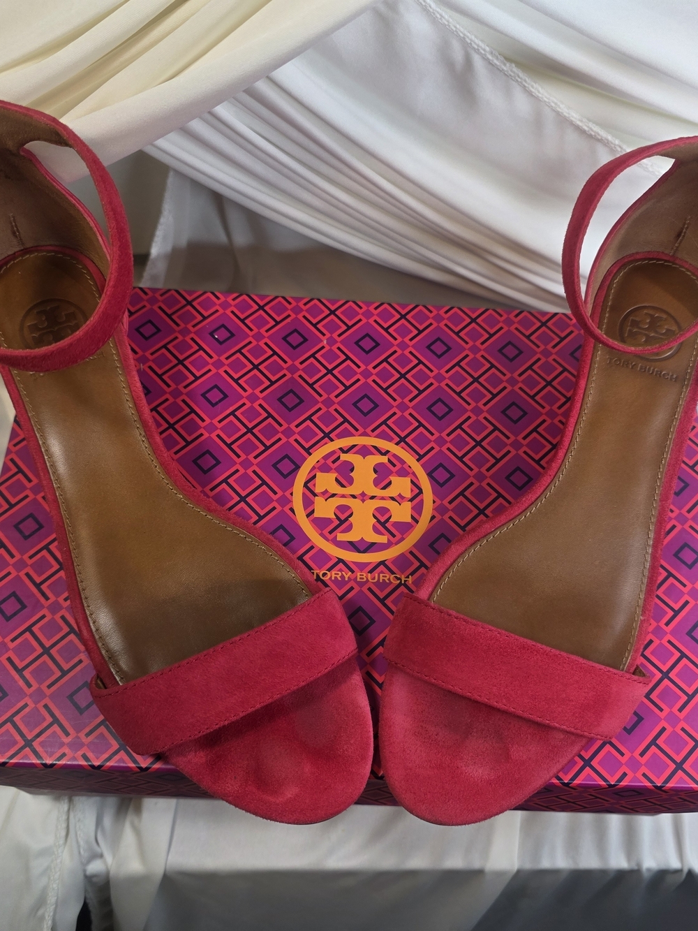 Tory Burch Pink Suede Ankle-Strap Sandals